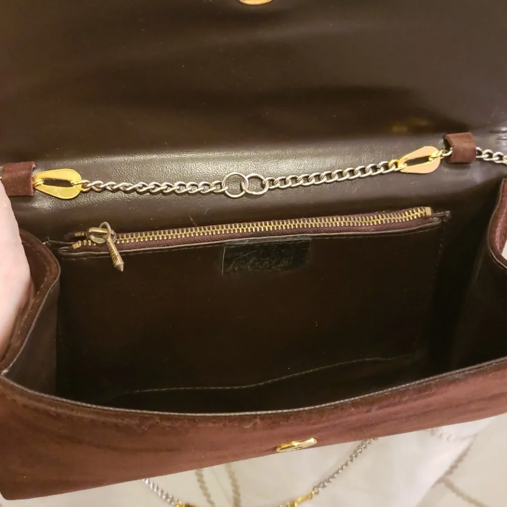 Lord & Taylor Brown Clutch with Gold Striped Accent